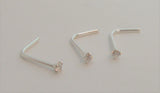 3 pc Sterling Silver Tiny 1mm Gem Nose Studs L Shape Pins 22 gauge 22g - I Love My Piercings!