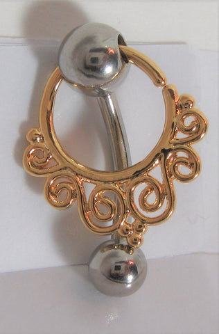 Filigree Gold Plated Dangle Hoop Barbell VCH Clit Clitoral Hood Ring Bar 14g - I Love My Piercings!