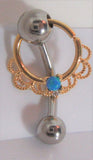 Filigree Gold Plated Blue Opal Hoop Barbell VCH Clit Clitoral Hood Ring Bar 14g - I Love My Piercings!