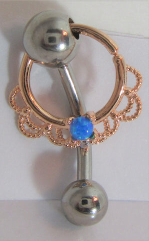 Filigree Rose Gold Blue Opal VCH Clit Clitoral Hood Ring Bar 14 gauge - I Love My Piercings!