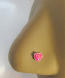 Sterling Silver Nose Stud Pin Ring Bent L Shape Pink Opal Heart 20 gauge 20g - I Love My Piercings!