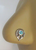 Sterling Silver Turquoise Tear Feather Nose Bent L Shape Stud Pin Post 20 gauge