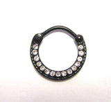 Black Titanium Clear CZ Crystals Ring Round Hoop Snap in 16 gauge 16g - I Love My Piercings!