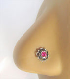 Sterling Silver Nose Stud Pin Ring Bent L Shape Fuchsia Swarovski 20 gauge - I Love My Piercings!