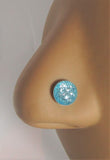 Sterling Silver Nose Stud Pin Ring Bent L Shape Sea Blue Glitter 20 gauge 20g - I Love My Piercings!