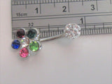 Surgical Steel Mosaic Flower Crystal Ball Belly Curved Barbell Ring 14 gauge 14g