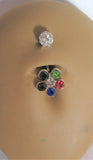 Surgical Steel Mosaic Flower Crystal Ball Belly Curved Barbell Ring 14 gauge 14g