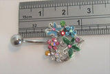 Surgical Steel Heart Butterfly and Flowers Bouquet Belly Ring 14 gauge