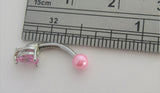 Surgical Steel Small Pink Drop Crystal Pearl VCH Hood Clit Ring Bar 16 gauge 16g - I Love My Piercings!