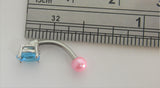 Surgical Steel Small Oval Blue Crystal Pink Pearl VCH Hood Clit Ring Bar 16 gauge 16g - I Love My Piercings!