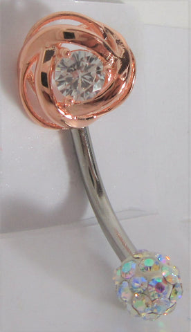 Surgical Steel Rose Gold Clear Gem Flower Swirl Crystal Ball VCH Clitoral Clit Hood Ring 14 gauge - I Love My Piercings!