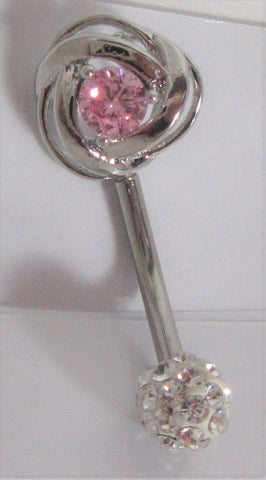 Surgical Steel Pink Gem Flower Swirl Crystal Ball VCH Clitoral Clit Hood Ring 14 gauge - I Love My Piercings!