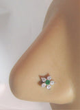 Surgical Steel Clear Green Crystal Loaded Flower Ball End Nose Bone Stud 20 gauge - I Love My Piercings!