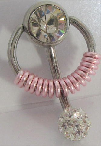 Clear Crystal Pressure Ball Pink Coiled Hoop VCH Clit Clitoral Hood Ring 14g - I Love My Piercings!