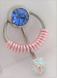 Blue Crystal Pressure Ball Pink Coiled Hoop VCH Clit Clitoral Hood Ring 14 Gauge