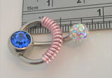 Blue Crystal Pressure Ball Pink Coiled Hoop VCH Clit Clitoral Hood Ring 14 Gauge