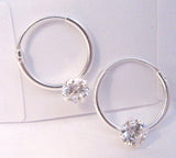 Sterling Silver Clear Crystal Solitaire Hoop Earrings - I Love My Piercings!