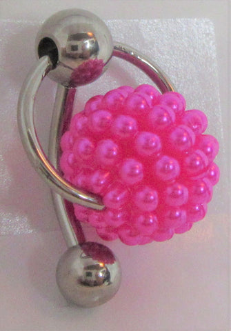 Dark Pink Bubble Pearl Pressure Ball VCH Ring Bar Clit Hood Clitoral 14 gauge 14g - I Love My Piercings!