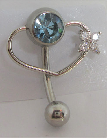 Aqua Crystal Pressure Ball Heart Flower Hoop VCH Clit Clitoral Hood Ring 14 gauge - I Love My Piercings!