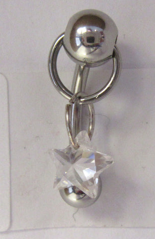 Star Clear Crystal Dangle Barbell Bar VCH Clit Clitoral Hood Ring 14 gauge 14g - I Love My Piercings!