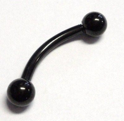 Black Titanium Plated Curved Barbell Belly Anti Eyebrow Nipple Ring 14g 14 gauge - I Love My Piercings!
