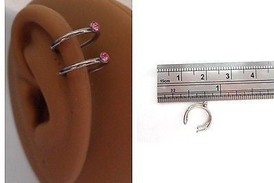 Ear Cuff Fake Helix Cartilage Piercing Jewelry Ear Hoop Double Crystal Pink - I Love My Piercings!