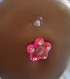 4 Piece Surgical Stainless Steel Belly Ring Acrylic Flower 14 gauge 14g Crystals - I Love My Piercings!