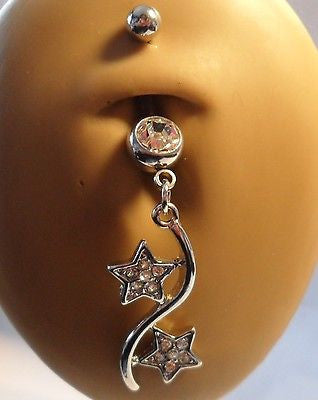 Surgical Steel Belly Ring Curved Barbell Star Clear Crystals 14 gauge 14g - I Love My Piercings!