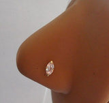 18k Gold Plating Nose Stud Pin Ring L Shape Marquise Cut Crystal 20 gauge 20g - I Love My Piercings!