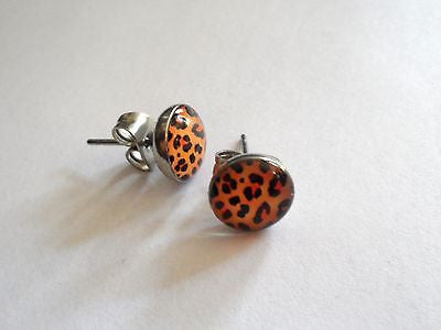 Pair Cheetah Dome Earrings Studs Surgical Steel 20 gauge 20g Orange - I Love My Piercings!