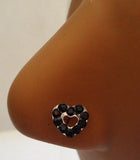 Sterling Silver Nose Stud Pin Ring L Shape Large Heart 20g 20 gauge Black - I Love My Piercings!