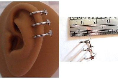 Ear Cuff Fake Helix Cartilage Piercing Jewelry Ear Hoop Triple Star Steel - I Love My Piercings!