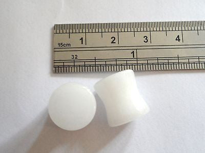 Pair 2 pieces White Murano Glass Plugs Double Flare Ear Lobe Gauges 0g 0 gauge - I Love My Piercings!