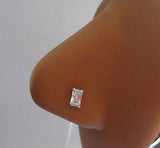 Sterling Silver Nose Stud Pin Ring L Shape Rectangle Clear Crystal 22 gauge 22g - I Love My Piercings!