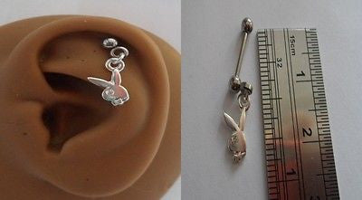 Surgical Steel Helix Tragus Cartilage Barbell Stud Ring Bunny 18 gauge 18g - I Love My Piercings!