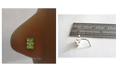 Green Double Row Crystal Nose Ring Stud Pin L Shape Sterling Silver 20 gauge 20g - I Love My Piercings!