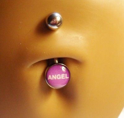Surgical Steel Belly Ring Logo Angel sayings Dome style 14 gauge 14g - I Love My Piercings!