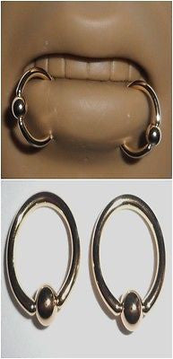 Pair GOLD TITANIUM Lip Snake Bites Bottom Lip Rings Hoops14 gauge 14g 10mm - I Love My Piercings!