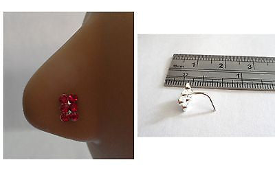 Red Double Row Crystal Nose Ring Stud Pin L Shape Sterling Silver 20 gauge 20g - I Love My Piercings!