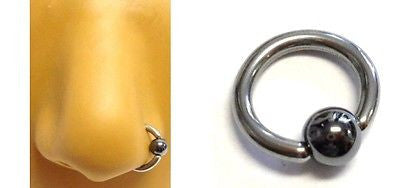 Surgical Steel Hematite Bead Captive Nose Nostril Ring Hoop 14g 14 gauge 8mm - I Love My Piercings!