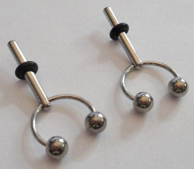 Pair 2 pieces Single Fare Surgical Steel horseshoe dangle plugs 14 gauge 14g - I Love My Piercings!