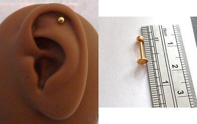 Gold Titanium 3mm Ball Helix Cartilage Ear Stud Barbell Post 16 gauge 16g - I Love My Piercings!