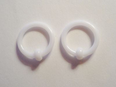 White Acrylic Captives No Tool Stretched Lobe Hoops Rings Plugs 12 gauge 12g - I Love My Piercings!