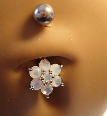 Surgical Steel Belly Ring Curved Barbell  Opalescent  Flower 14 gauge 14g - I Love My Piercings!