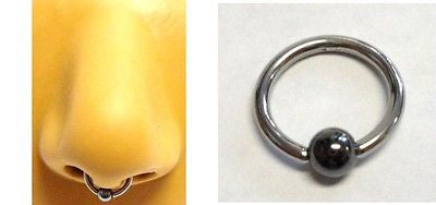 Surgical Steel Hematite Bead Captive Nose Septum Ring Hoop 16g 16 gauge 8mm - I Love My Piercings!