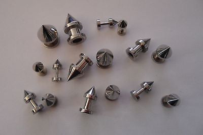 Pair 2 pieces Double Fare Surgical Steel Spiked Flesh Tunnels 14 gauge 14g - I Love My Piercings!