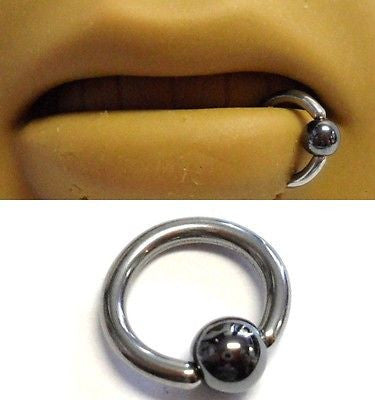 Surgical Steel Hematite Bead Captive Bottom Lip Ring Hoop 14g 14 gauge 8mm - I Love My Piercings!