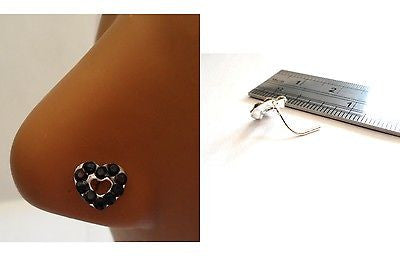 Sterling Silver Nose Stud Pin Ring L Shape Large Heart 20g 20 gauge Black - I Love My Piercings!