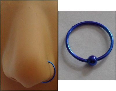 Blue Titanium Sterling Silver Nose Jewelry Stud HOOP Ring 22 gauge 22g 9mm - I Love My Piercings!