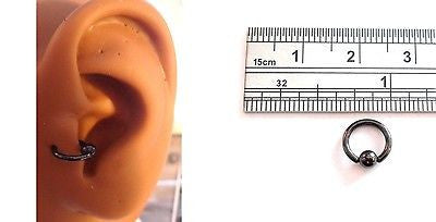 Black Titanium Captive Bead Hoop Ring Barbell Tragus Ring 16g 16 gauge 6mm - I Love My Piercings!
